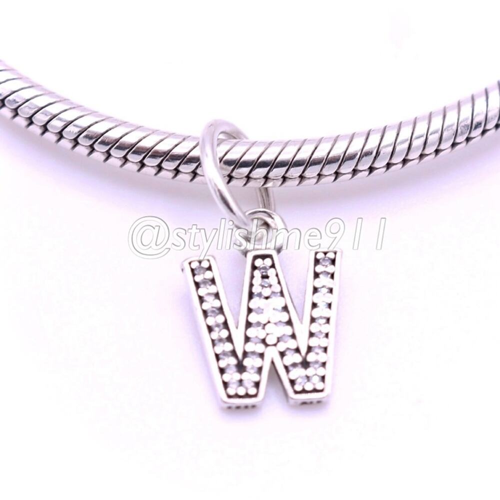 Authentic PANDORA Letter W Dangle with Zirconia